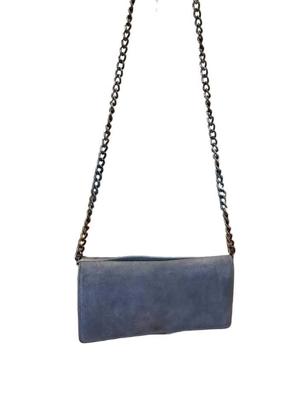 Barneys New York Blue Suede Leather Chain Shoulder Bag / Clutch
